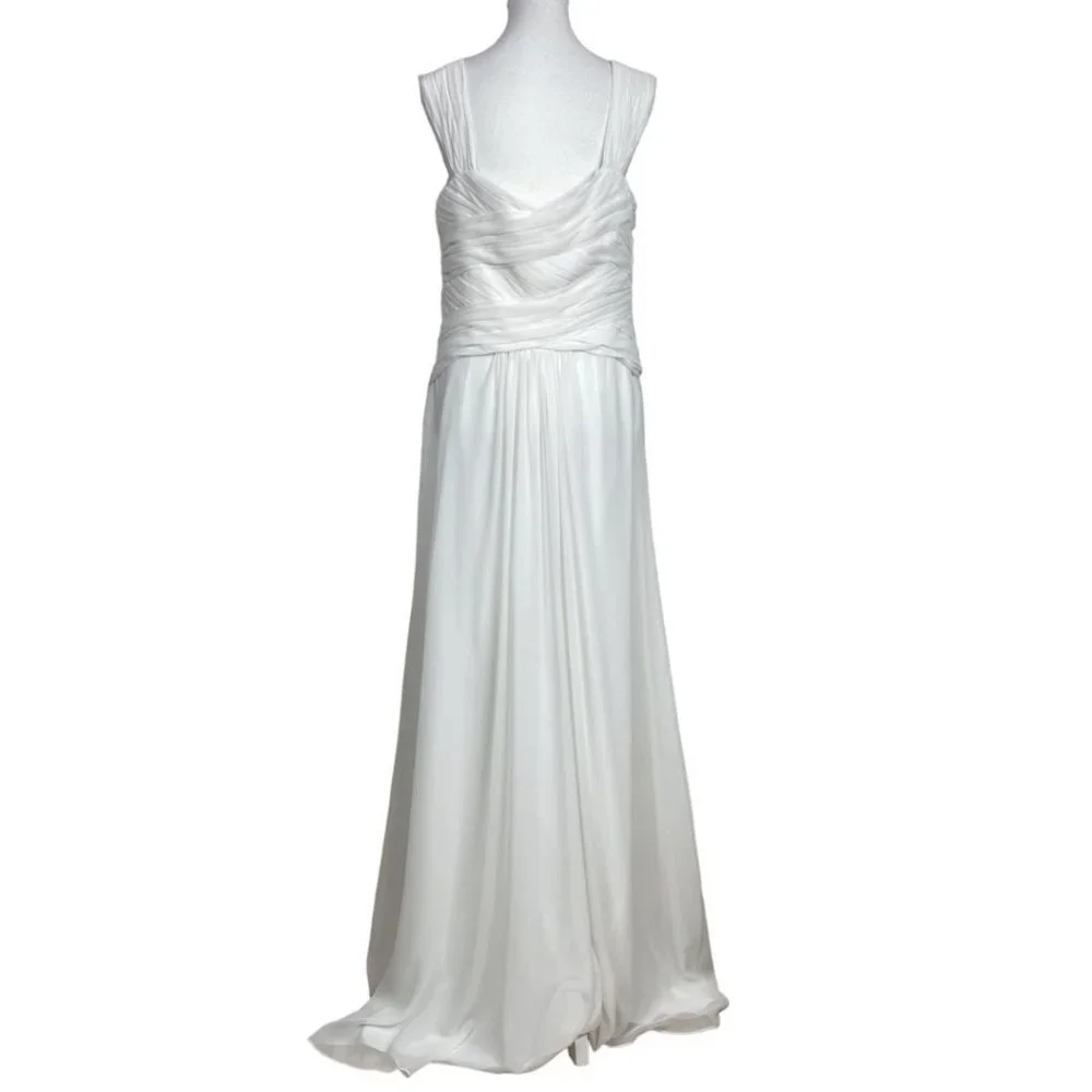 - MONIQUE LHUILLIER WHITE CHIFFON SLEEVELESS BRIDAL WEDDING DRE… - Picture 3 of 11